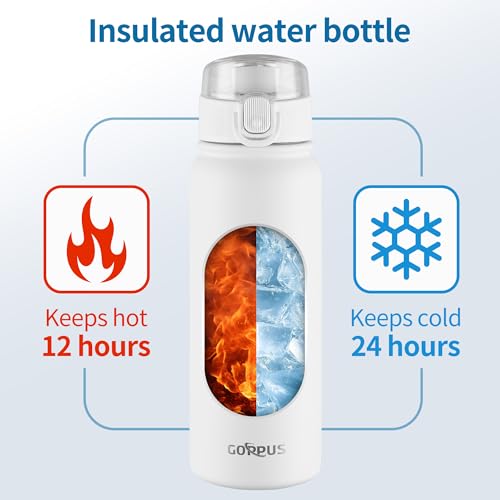 Image of GOPPUS Insulated Water Bottle 20oz Stainless Steel BPA-Free Sports Bottle Ideal for School and Travel Silicone Spout Lid Prevents Leaks, Sweat, and Dust (White)