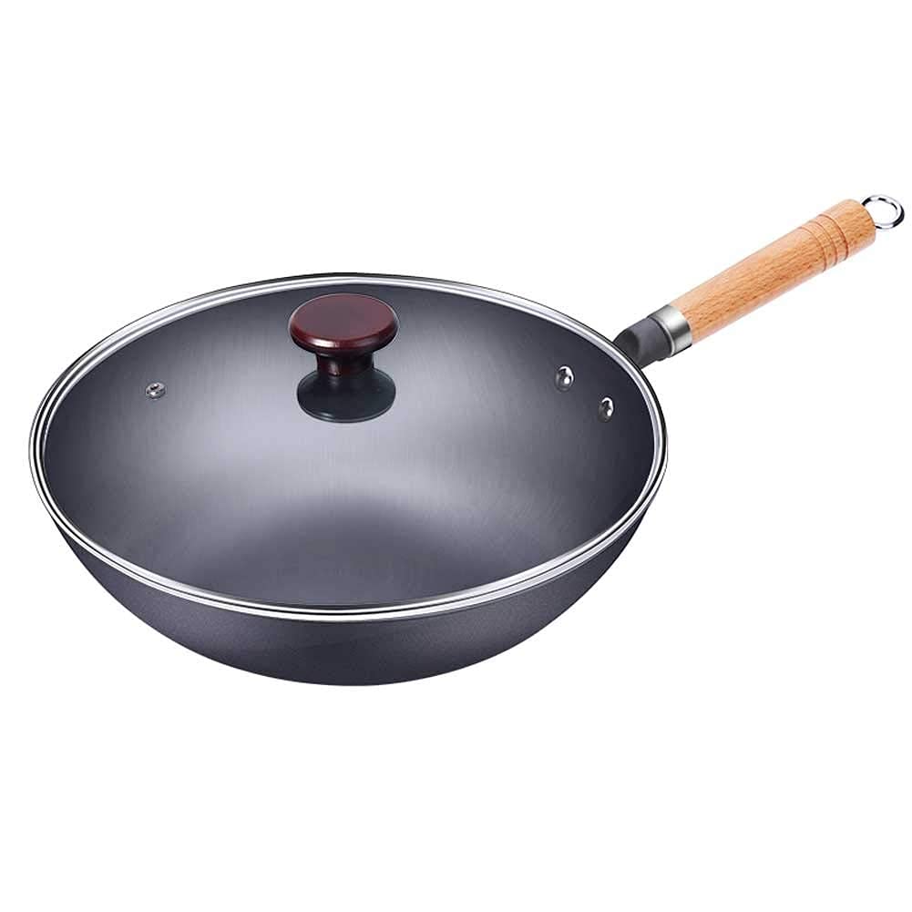 Wok Pan Non Stick Wok, Large Iron Wok, Household Old-fashioned Uncoated Round Bottom Wok, Suitable For Gas Stove, No Rust Fine Iron,2 Size Wok Pan Non Stick Induction (Color : B2, Size : 32cm)