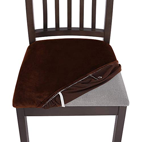 image for FWQ Soft Velvet Stretch Fitted Dining Chair Seat Covers, Removable Was