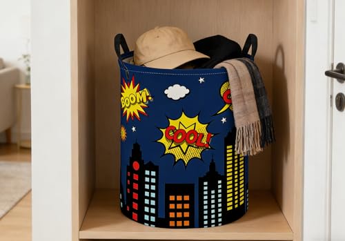 Image of ESSME Kids Laundry Basket,Spider Hamper Collapsible Canvas Waterproof Storage Bin foBoys, Cute Hamper,Gift Baskets(Blue City)