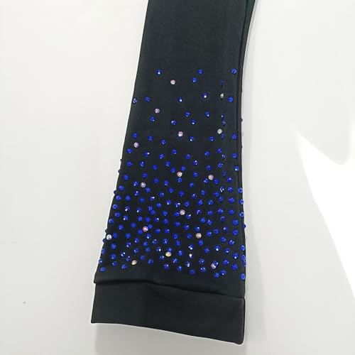JoyCan Calça feminina preta para treinamento de patinação azul strass decorativa veludo quente, Pret