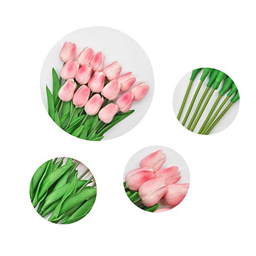 Shine-Co Lighting Artificial Pu Tulips 10Pcs Real Touch Fake Flower Arrangement Bouquets For Home Office Wedding Decoration (Pink) #TOP2