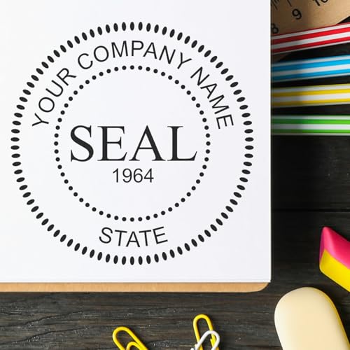 Durable Self-Inking Standard Seal Stamp with Date - 1-5/8 Business Certification Seal for Corporate Governance Officers - Business Document Certification and Archiving - Company Seal - Company Stamp