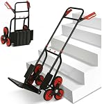 DURHAND 6-Wheels Stair Climber Hand Truck, Dolly Heavy Duty Folding Steel Load Cart with Adjustable Telescoping Handle for Moving, Luggage, 264lbs Capacity, Black and Red