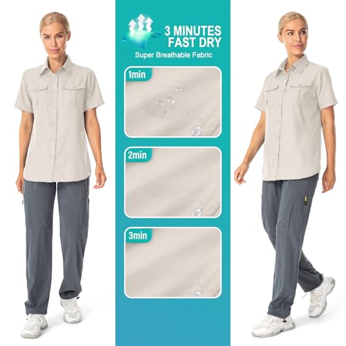 Women's Button Down Shirts UPF 50+ Short Sleeve Sun Protection Shirts Stretch Quick Dry Shirt for Fishing, Hiking, Travel4