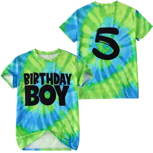 AG AGUU Birthday Boy Shirts 5th Birthday T-Shirt Kids Toddler Baby 5t Boys Birthday Tees Party Outfits Five Year Old Tops(Tie dye-5th)