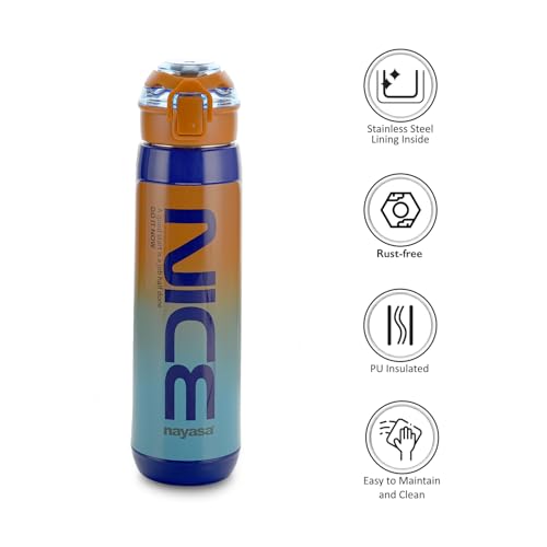 Image of Nayasa Plastic Turbo 600 ml BPA Free | Leak Proof | Push Button Cap Water Bottle for School, College & Office | Dark Blue
