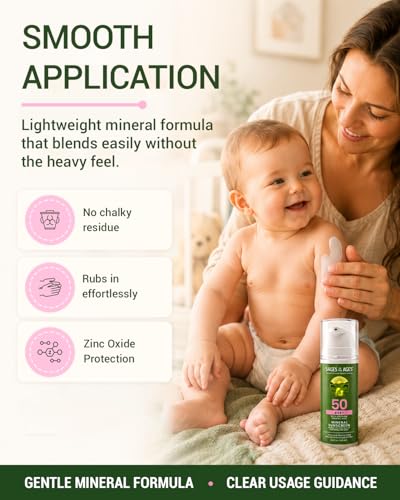 Image of Mineral Baby Sunscreen SPF 50 with Beef Tallow for Face & Body, No White Cast, Non-Nano Zinc Oxide, UVA /UVB Protection, Fragrance Free, Reef Safe, 80 Min Water Resistant, 3.4 fl oz