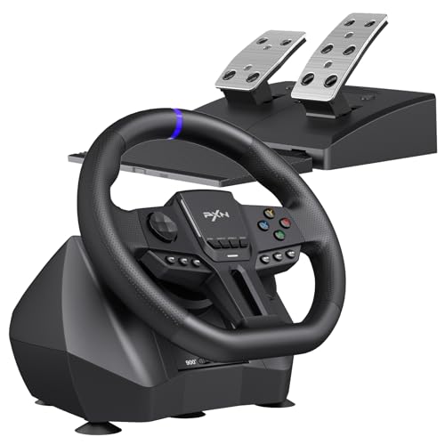 PXN V900 Gen2 Volante con Pedales, Volante de Carreras 270°/900° con Vibración y Pedales Hall – Gaming Racing Wheel para PC Windows, PS4, PS3, Xbox y Switch
