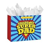 Loveinside Bolsa de regalo grande de 13'' para el Día del Padre con estampado de estilo cómic «Eres mi super papá», incluye papel de seda y tarjeta de felicitación a juego, 13'' x 5'' x 10'', 1 unidad