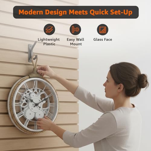 Image of Amazon Basics Plastic Wall Clock with Rope for Hanging, Skeleton Dial Design, Lightweight & Durable, 32 cm Diameter x 4.5 cm Width, Ideal for Indoor Decor - White