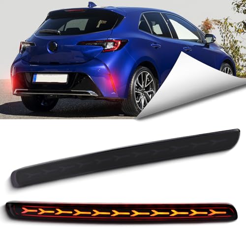 BINQIGOO 2Pc Full LED Rear Bumper Reflector Lights Kit for Toyota Corolla Hatchback 2019-2025 Tail Lamp Brake Fog Lamps Daytime Running Light,Rear Reflector Panel Trim Lamp Accessories (Smoked)