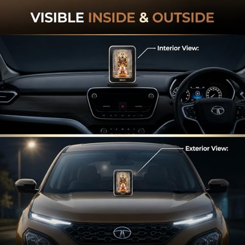 Image of Tirupati Balaj Car Dashboard Dual Side Frame | Personalized |Home | Desk | Office | Small Glow Frame 4x3x1.5 INCH | Multi Color Light | Inside & Outside Visible |