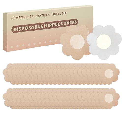 TWINKLING BEADS 60 Pcs Pasties Nipple Covers for Women - Disposable Nipple Pasties No-Show Nipple Stickers Nipple Tape Beige