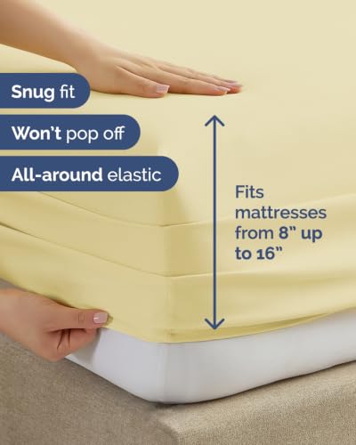 Image of Full 6 Piece Bed Sheet Set - Breathable & Cooling Sheets - Butter Yellow