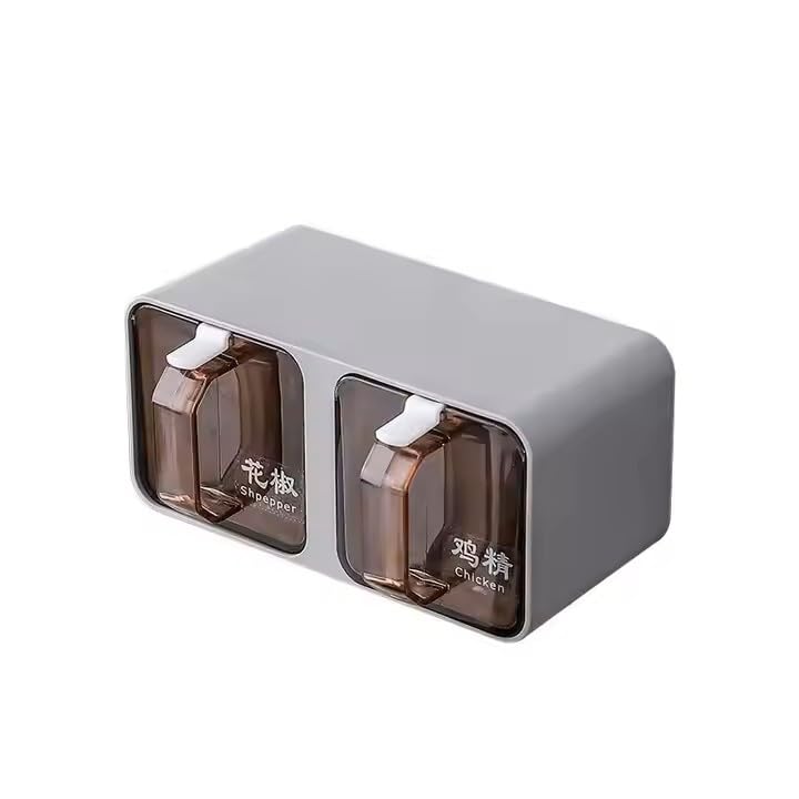 Image of ZEUS GLOBALIZED Wall-Mounted Spice Holder - Kitchen Seasoning Box & Organizer for Herbs and Premix Powders - Durable Plastic Spice Rack Floating Shelves - (2 GRID)