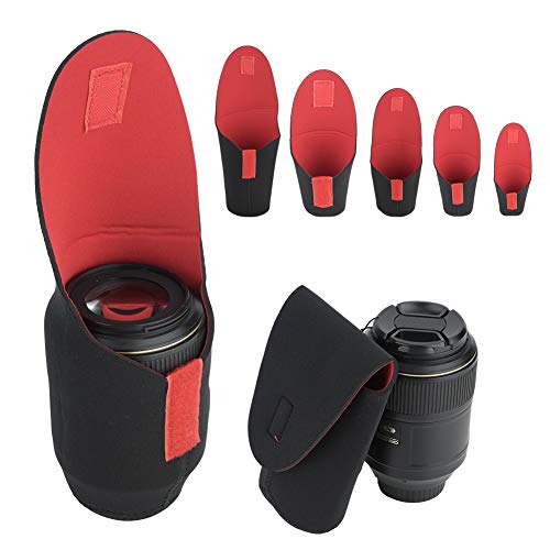 Qukaim Juego de 5 bolsas de almacenamiento para lentes de cámara, funda protectora a prueba de golpes para SLR, bolsa de lente de cámara, bolsa de almacenamiento, funda de lente, acory, multicolor