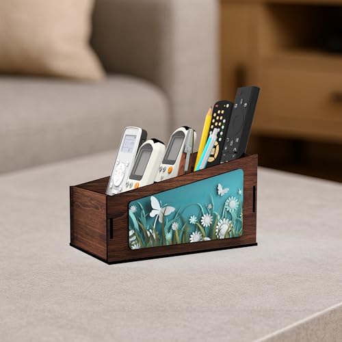 Image of Multipurpose Wooden Remote Stand Organizer with 3 Compartments, Premium Engineered Wood Desk Organizer for TV /AC Remotes, Stationery, Charger, Home & Office Use (Dark Walnut)