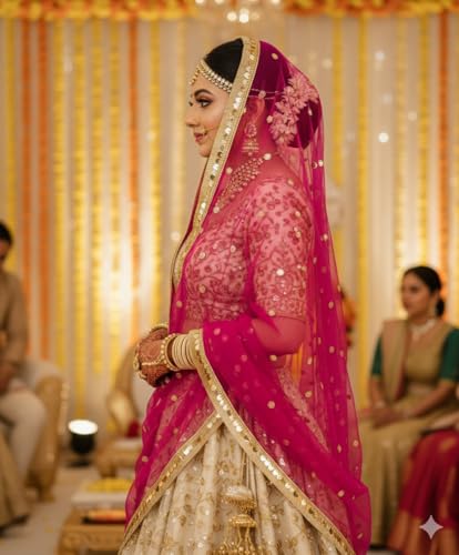 Image of Navti Creations Women's Lightweight Net Dupatta With Sequence Embroidery & Kiran Border (Length 2.25m)
