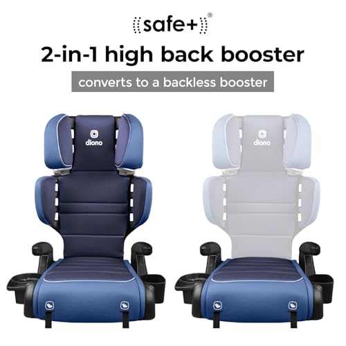 Image of Diono Connect3 RXT 2-in-1 High Back Booster, Slim Fit 3-Across in Many Mid-Sized Sedans and SUVs, for Children from 40-120 lbs., Lightweight with Latch, Blue Surge
