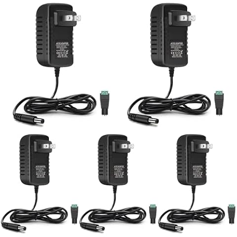 12V 1A LED Power Supply, 12W AC Adapter Power Supply, 100-240V AC to 12V DC Transformer, 12V Power Supply for LED Strip Lights, Wall Plug Power Adapter with 5.5/2.1 DC Female Connector (5 Pack) Cover
