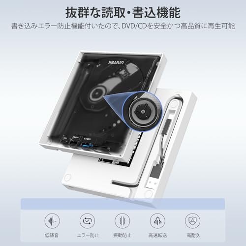 Unitek ライト点灯改良バージョン ゲーム機式 多機能 外付けCD・DVDドライブ USBハブ機能搭載 USB 3.0/Type Cポート付き B21-Y の商品画像 2