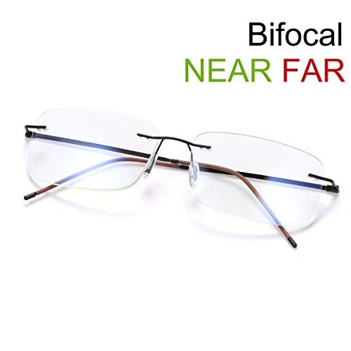 image for SUGLSS Rimless Bifocal Reading Glasses Blue Light Blocking Readers Fle