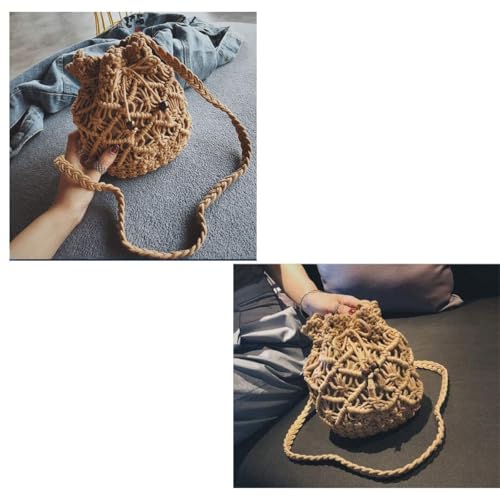 Generic Cotton Crossbody Handbag - Women'S Woven Beach Tote Bag With Chain, Casual Summer Hobo Hippie Chic Bucket Drawstring Shoulder Bag thumb #4