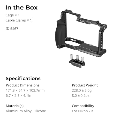 SMALLRIG Jaula para Nikon ZR con Empuñadura de Silicona y Clip para HDMI, Aleación de Aluminio, Zapata Fría y Placa QR para Arca - 5467 - imagen 8