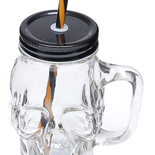 Caneca de Vidro com Tampa e Canudo Caveira Rock Style Lyor Multicor