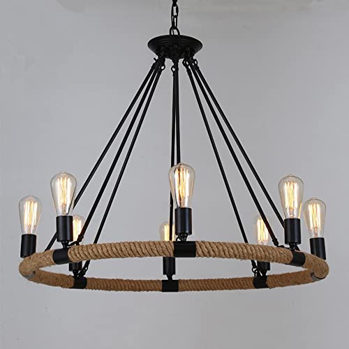 Lampes suspendues en corde de chanvre pour éclairage de salon rustique et industriel