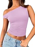 Trendy Queen Womens Summer Tops Off The Shoulder Going Out T Shirts Crop Tank Top Casual Dressy Work Clothes Cute Y2k Fashion Outfits 2025 Purple S