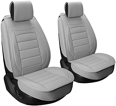 Sanwom Universal Leather Car Seat Covers Front Gray 2Pcs Waterproof Vehicle Seat Covers - Leatherette Automotive Covers Interior Accessories for Most SUV Cars Pickup Truck