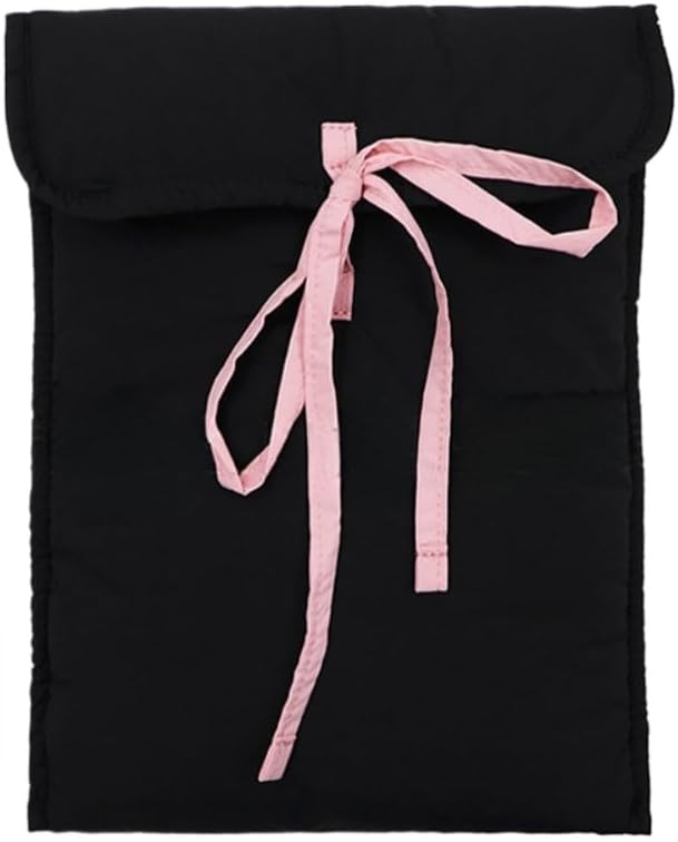 Cute Y2K Bowtie Laptop Sleeve Puffy Notebook Bag 11-14 Inch Tablet Bag Cutecore Protective Laptop Case for Women (11 Inch,Black)