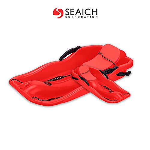 Seaich Snow Sled For Adults - Classic Red Adult Snow Ski Sled With Brakes Pulling Rope And Two Handles - Heavy Duty Plastic Snow Sleds For Winter Outdoor Fun #TOP5