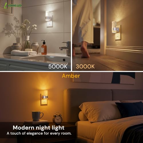 Image of L LOHAS LED Night Lights Plug into Wall, 2 Pack Mini Dimmable Night Light | Dusk-to-Dawn, Soft White /Cool White /Amber 3 Light Color, 0-100LM Adjustable Brightness, Bubble Nightlight for Hallway