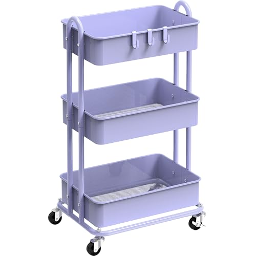Image of Simple Houseware 3-Tier Heavy Duty Metal Utility Rolling Cart, Purple