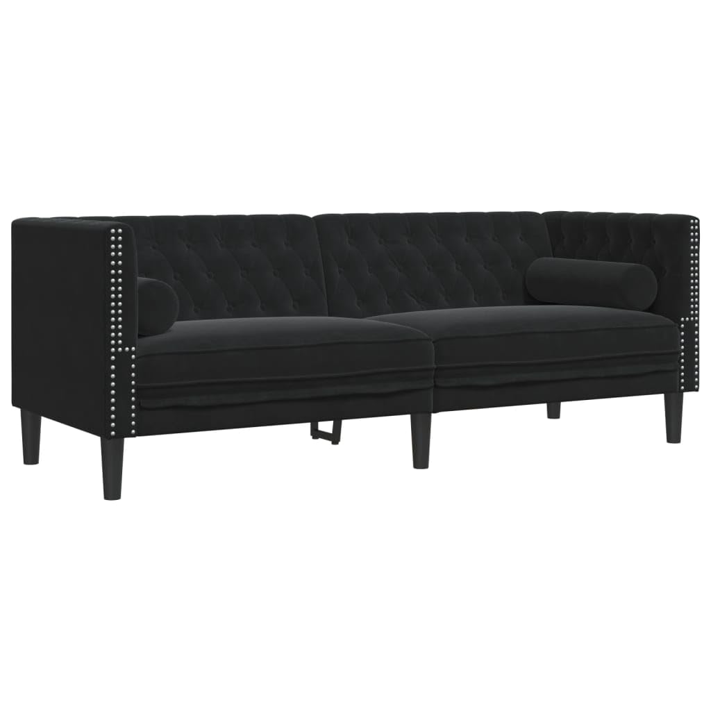 vidaXL Divano Chesterfield con Rinforzi 3 Posti Nero in Velluto