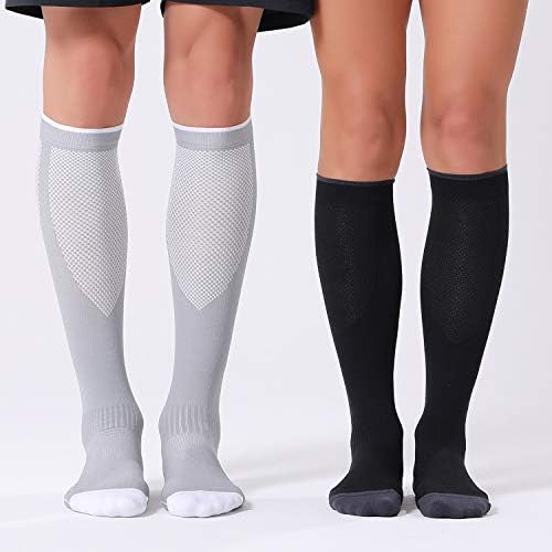 FITRELL 3 Pairs Compression Socks for Women and Men 20-30mmHg- Circulation and Muscle Support Socks for Travel, Running, Nurse, Knee High, Medical Black+White+Grey Small-Medium - 5