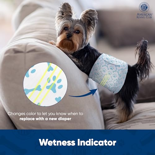 Image of American Kennel Club Male Dog Wrap, Disposable Diapers with Wetness Indicator, X-Small, 50 Count (Pack of 6)