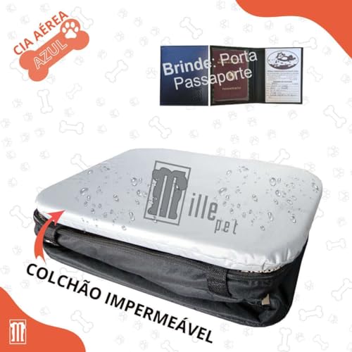 Bolsa Transporte Pet Avião AZUL Cachorro e Gato Aerial Preto MillePet + Porta Passaporte/Documento