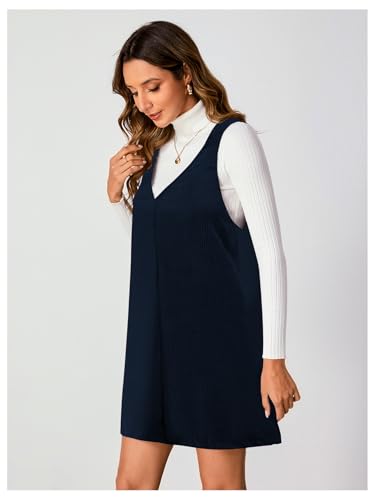 Image of Milumia Women V Neck Corduroy Overall Dress 2026 Spring Mini Pinafore Jumper Dress
