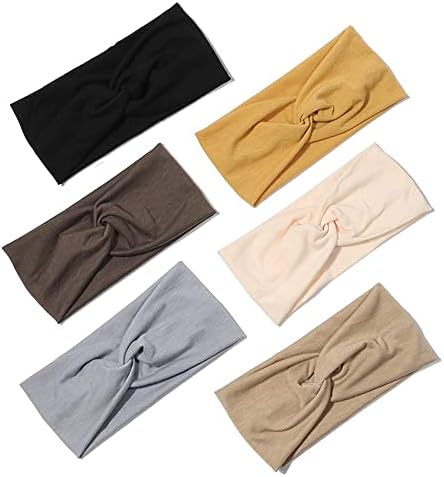 Artilady 6 Pack Wide Boho Headbands for Women - Soft Yoga Elastic Hair Bands for Girls Workout Running Sport Headwrap Non-slip Breathable (Solid)