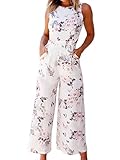 FANCYINN Floral Wide Leg Jumpsuits for Women Sleeveless Tie Back Casual Loose Rompers with Pockets S