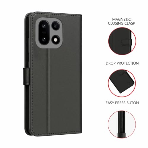 Image of AIBEX Shock Proof Flip Compatible for OnePlus 15 5G Flip Cover Leather Finish | Inside TPU with Card Pockets | Wallet Stand | Complete Protection Flip Case Black