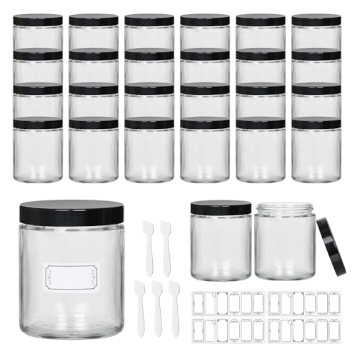 24 Pack 8 oz Glass Jars with lids, Clear Cosmetic