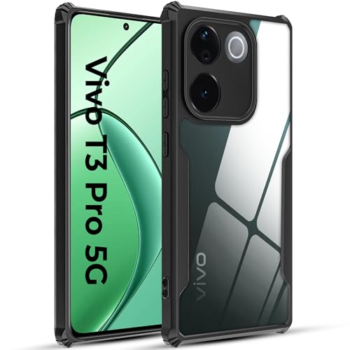 Image of A rtistque Clear Hard Transparent Acrylic Armor Anti-Drop Shockproof TPU Edge Back Cover Case for Vivo T3 Pro - Black