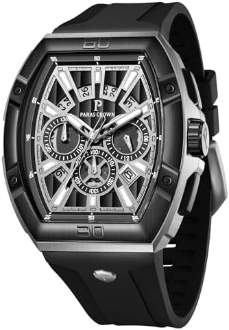 Paras Crown Mens Watches Quartz Watches Men Luxury Watches Tonneau Chronograph Watches for Men Waterproof Men's Watch Stainless Steel Case Fathers Gifts Mens Gifts