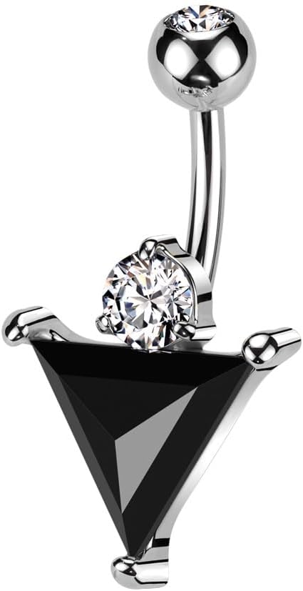 Pierced Owl 14GA 316L Stainless Steel Black CZ Crystal Triangle Belly Button Ring