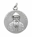 I G J - Medalla de San Charbel, colgante católico de San Charbel Makhlouf, redondo de 18 mm, latón chapado en plata, fabricado en Italia